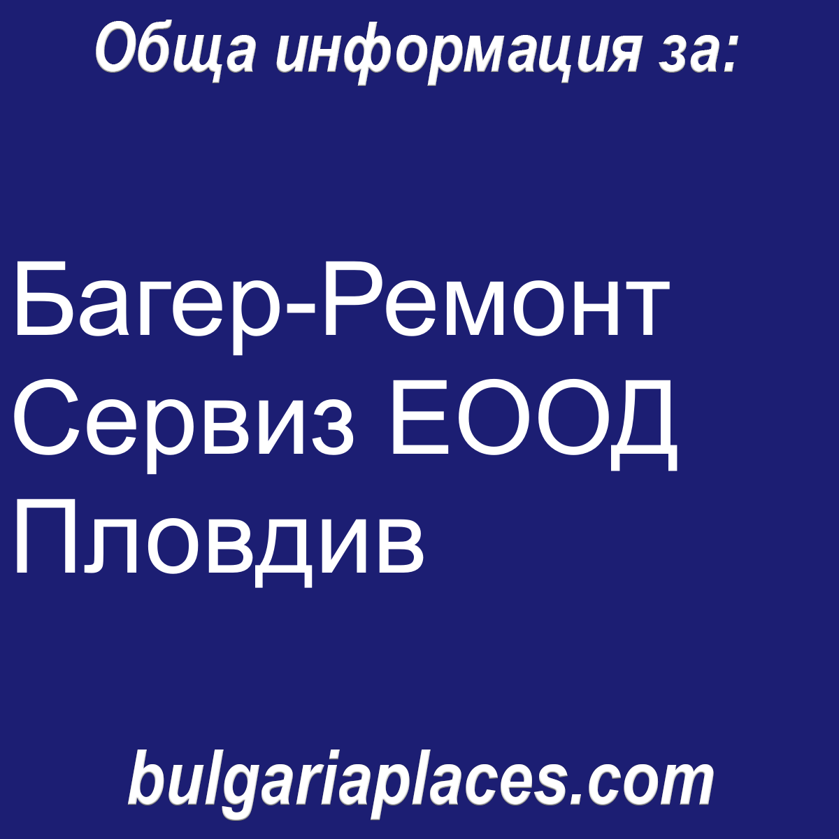 Багер-Ремонт Сервиз ЕООД Пловдив