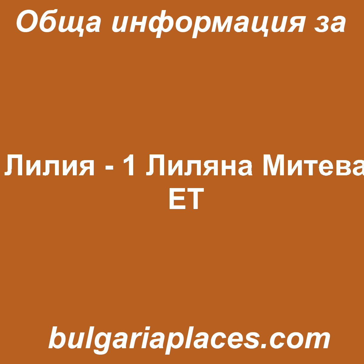 Лилия – 1 Лиляна Митева ЕТ