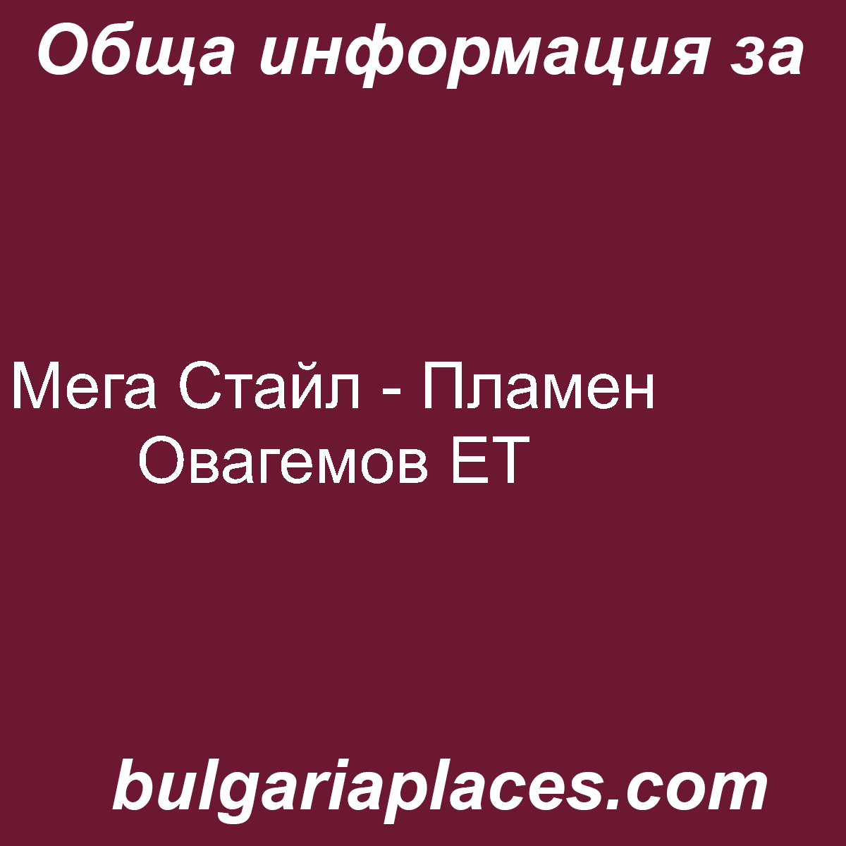 Мега Стайл – Пламен Овагемов ЕТ